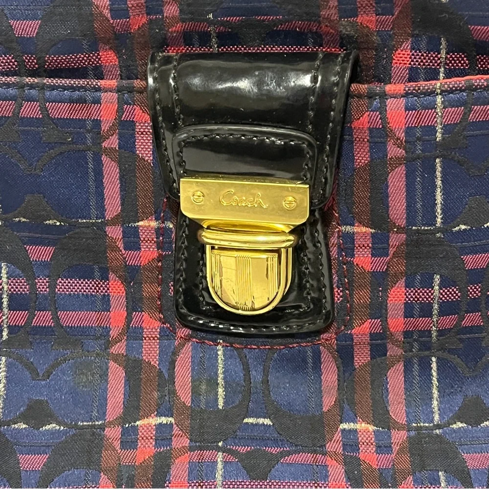 Coach Signature Blue Red Tartan Plaid Crossbody Handbag Purse